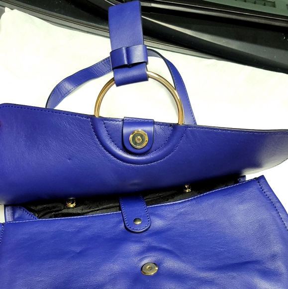 Plinio Visona Lamb Soft Blue ITALIAN Leather Purse Satchel Crossbody Handbag - Picture 4 of 6